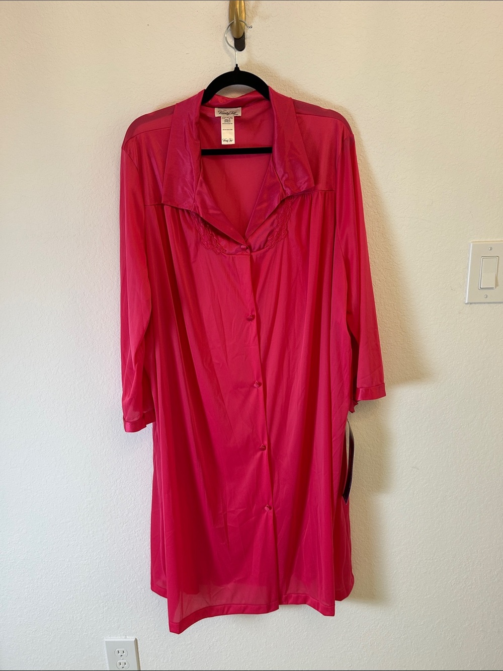 VTG Vanity Fair Hot Pink Button-Front Nightgown Robe housecoat sheer flowy 3x